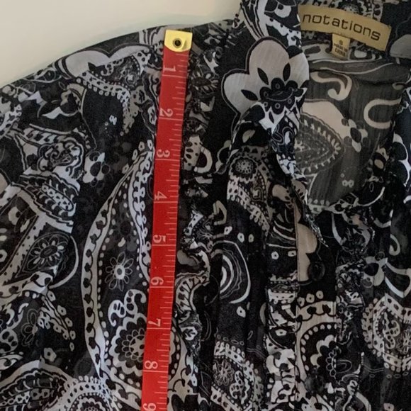 EUC Notations Sheer Long Sleeve Black/White Button Down Blouse Size Small - Picture 9 of 12